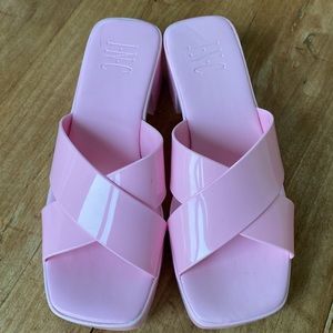 INC Pink Rosalie sandals chunky block heel crisscross straps classic jelly Sz 5